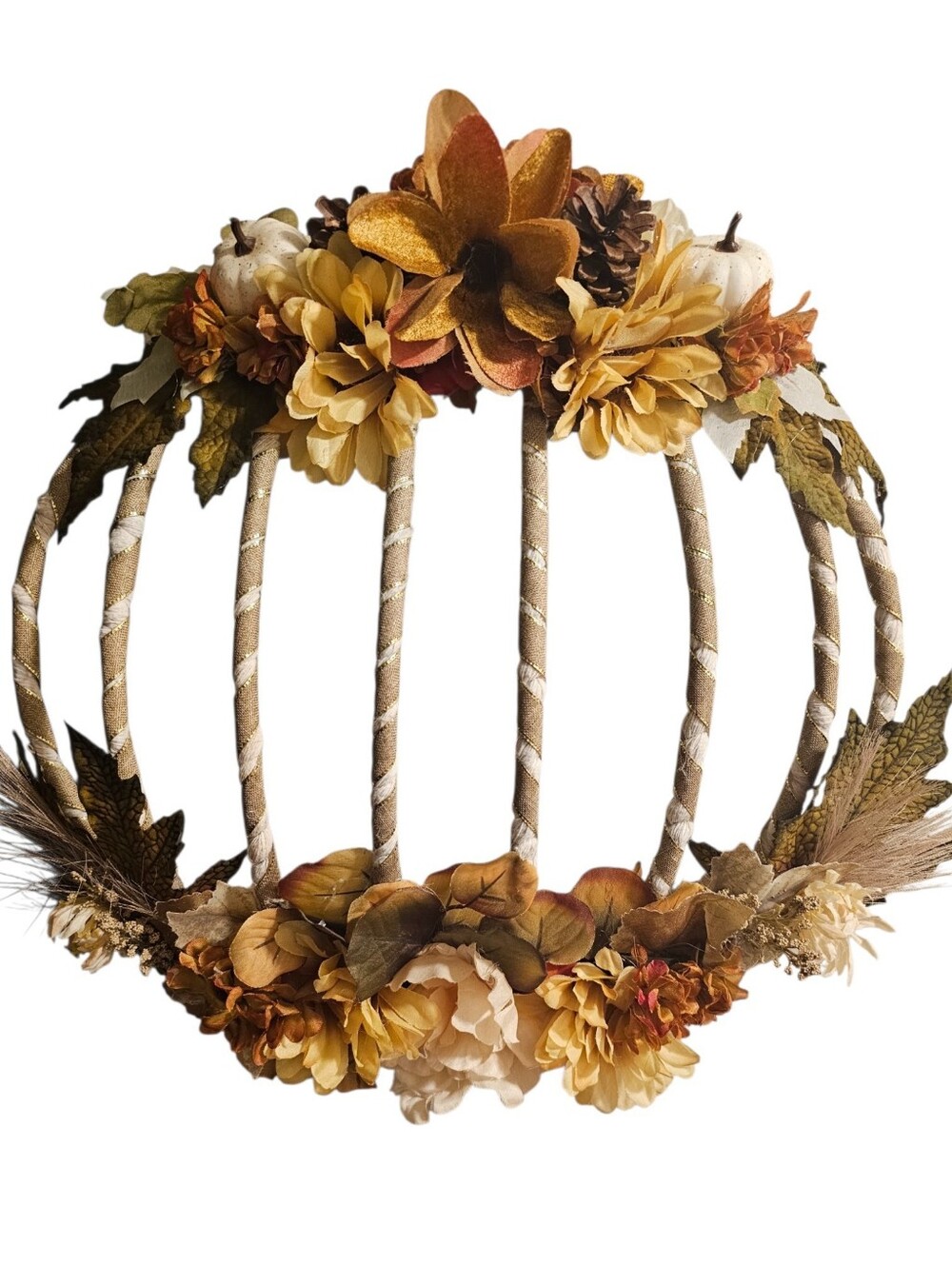 Handmade Fall Wire Reverablempkin Wreath Copper Ribbon Accent Harvest Door Decor